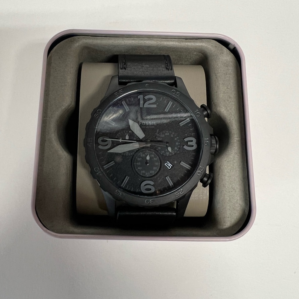 Fossil Nate Chronograph Black Leather Watch